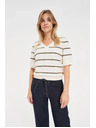 Moodo Blúzka v pruhoch s krátkymi rukávmi ecru Moodo