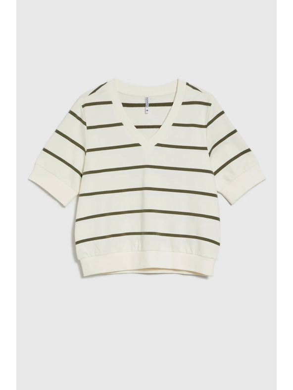 Moodo Blúzka v pruhoch s krátkymi rukávmi ecru Moodo