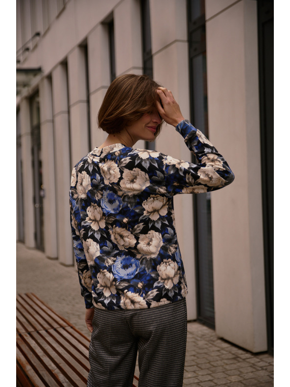 Moodo Kvetovaná mikina so výstrihom do V čierna Moodo