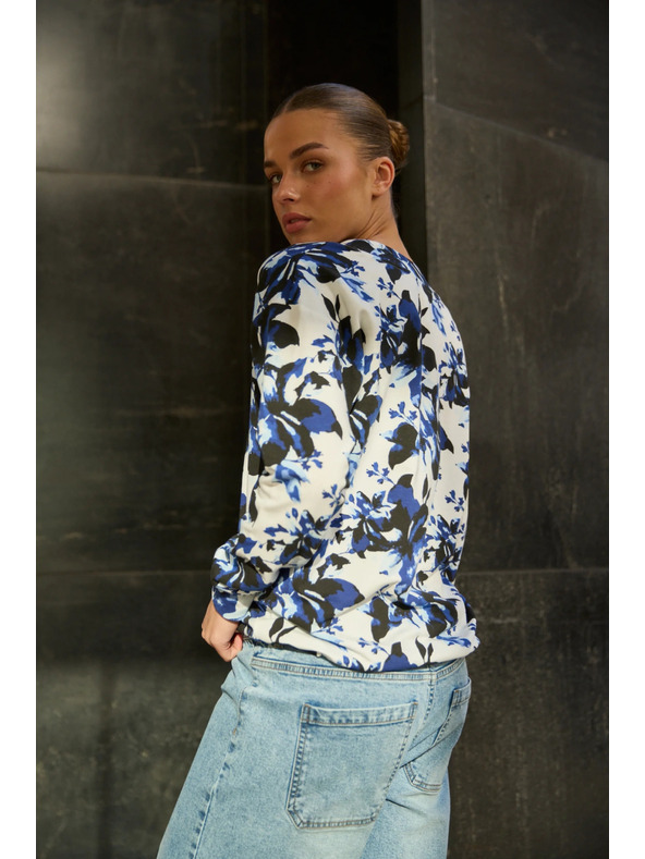 Moodo Kvetovaná mikina s výstrihom do V biela Moodo
