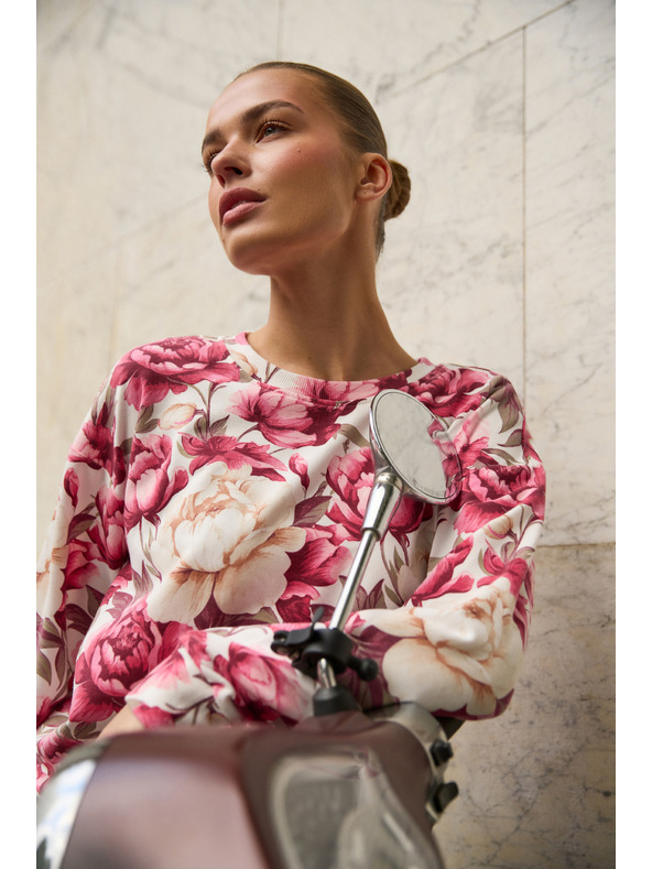 Moodo Kvetovaná mikina ružová Moodo