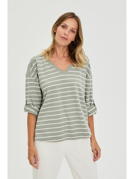Moodo Blúzka v pruhoch olivová Moodo