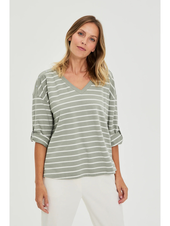 Moodo Blúzka v pruhoch olivová Moodo