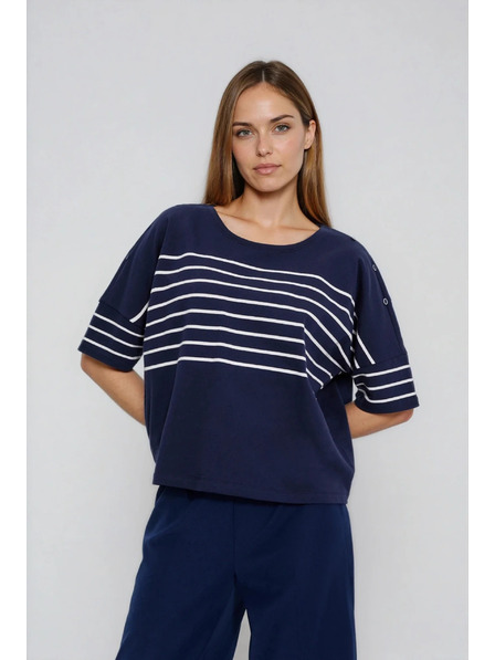 Moodo Pruhovaná mikina tmavomodrá Moodo