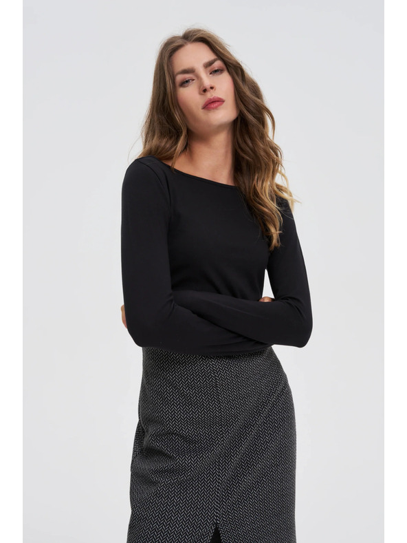 Moodo Priliehavá čierna blúzka s dlhým rukávom Moodo