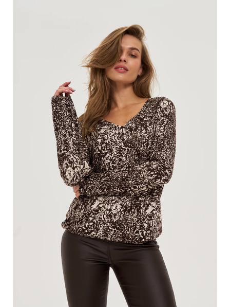 Moodo Blúzka s výstrihom do véčka hnedá Moodo