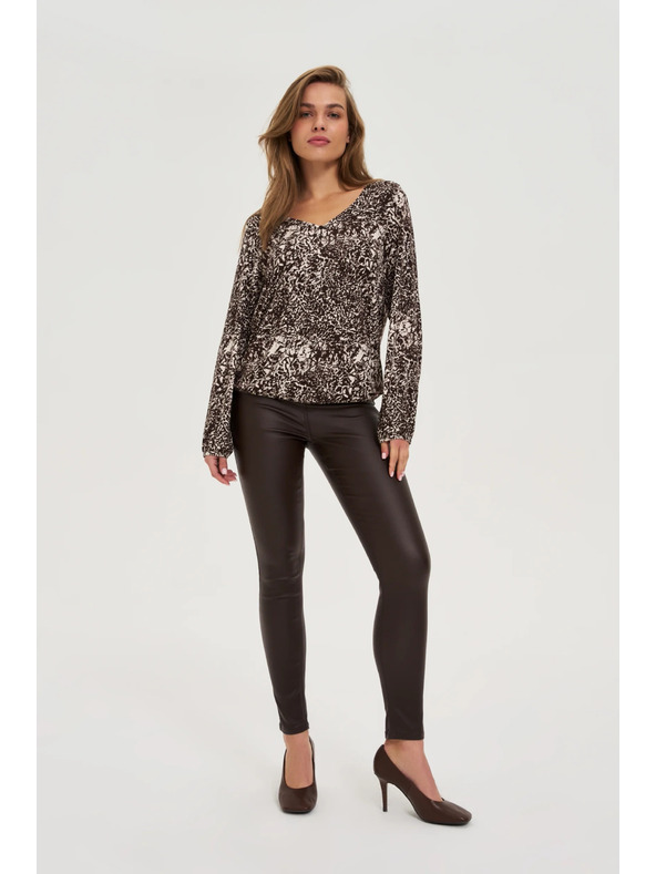 Moodo Blúzka s výstrihom do véčka hnedá Moodo