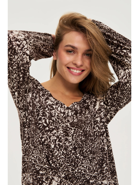Moodo Blúzka s výstrihom do véčka hnedá Moodo