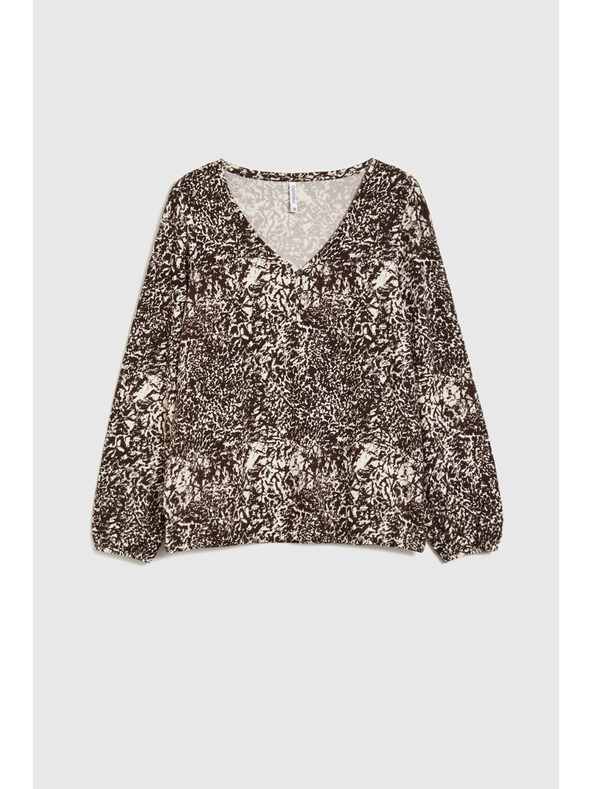 Moodo Blúzka s výstrihom do véčka hnedá Moodo