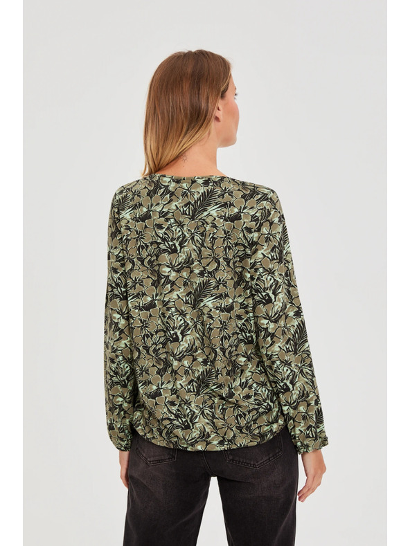 Moodo Olivovo zelená kvetinová blúzka Moodo