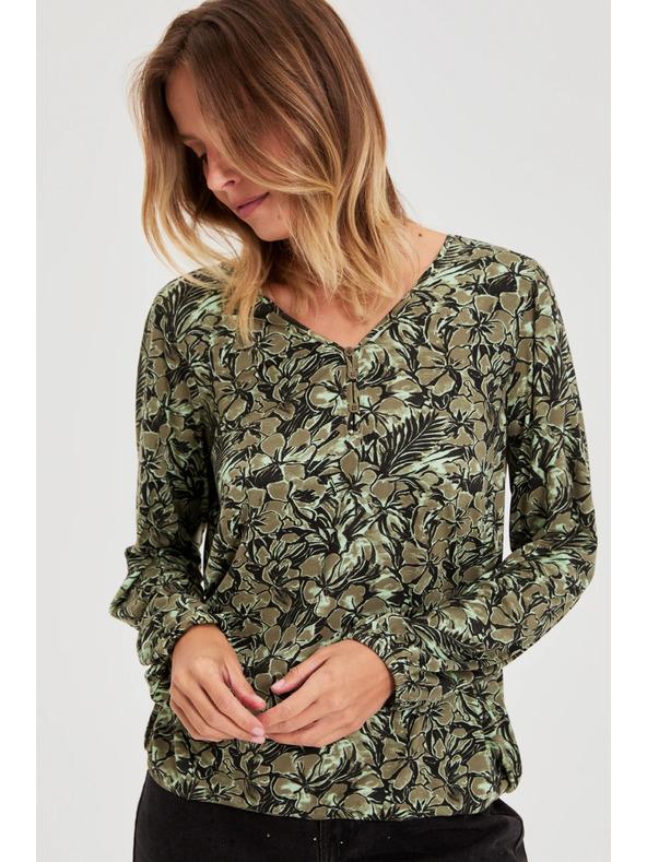 Moodo Olivovo zelená kvetinová blúzka Moodo