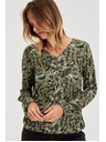 Moodo Olivovo zelená kvetinová blúzka Moodo