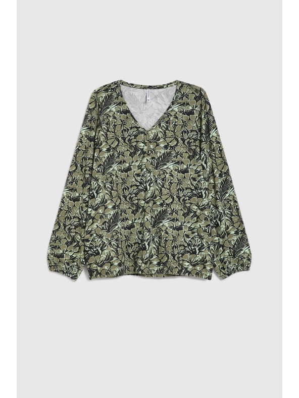 Moodo Olivovo zelená kvetinová blúzka Moodo