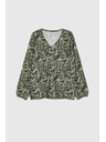 Moodo Olivovo zelená kvetinová blúzka Moodo