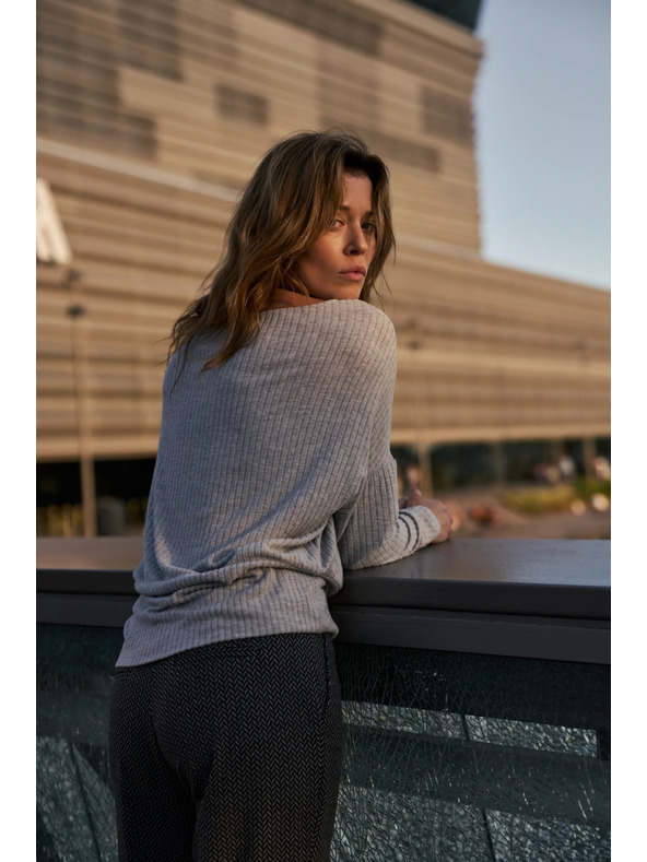 Moodo Rebrovaná blúzka s dlhými rukávmi šedá Moodo