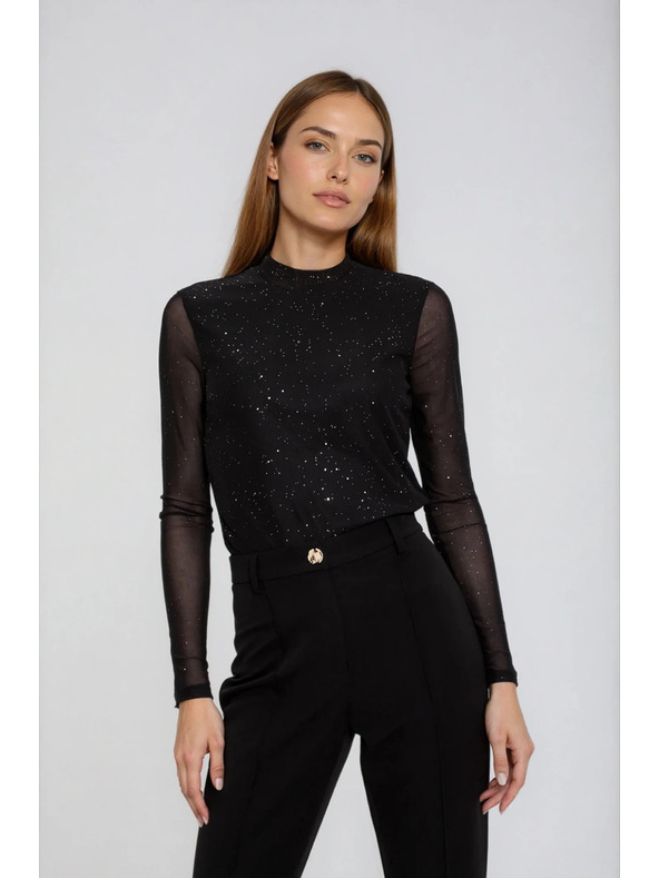 Moodo Čierna blúzka s priesvitnými rukávmi Moodo