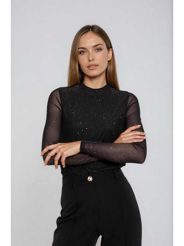 Moodo Čierna blúzka s priesvitnými rukávmi Moodo
