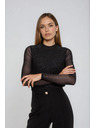 Moodo Čierna blúzka s priesvitnými rukávmi Moodo