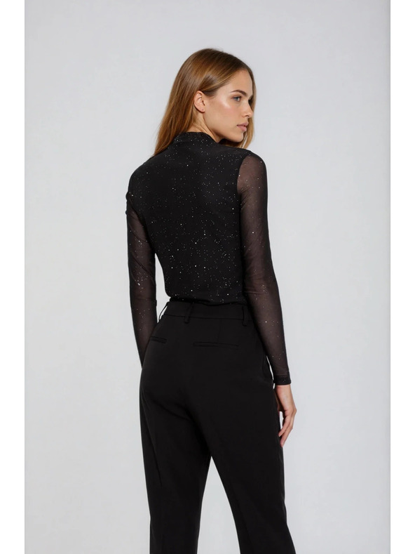 Moodo Čierna blúzka s priesvitnými rukávmi Moodo