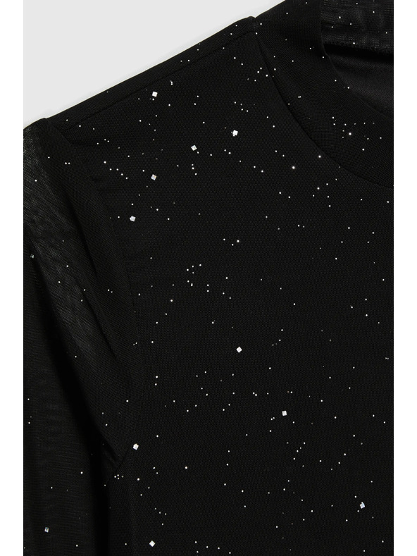 Moodo Čierna blúzka s priesvitnými rukávmi Moodo