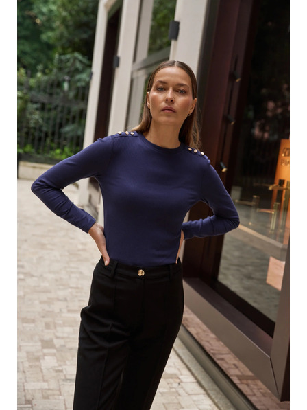 Moodo Bavlnená blúzka s dlhými rukávmi námorná modrá Moodo