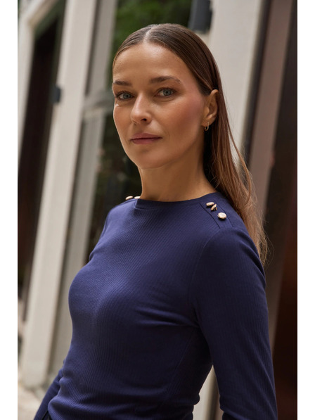 Moodo Bavlnená blúzka s dlhými rukávmi námorná modrá Moodo