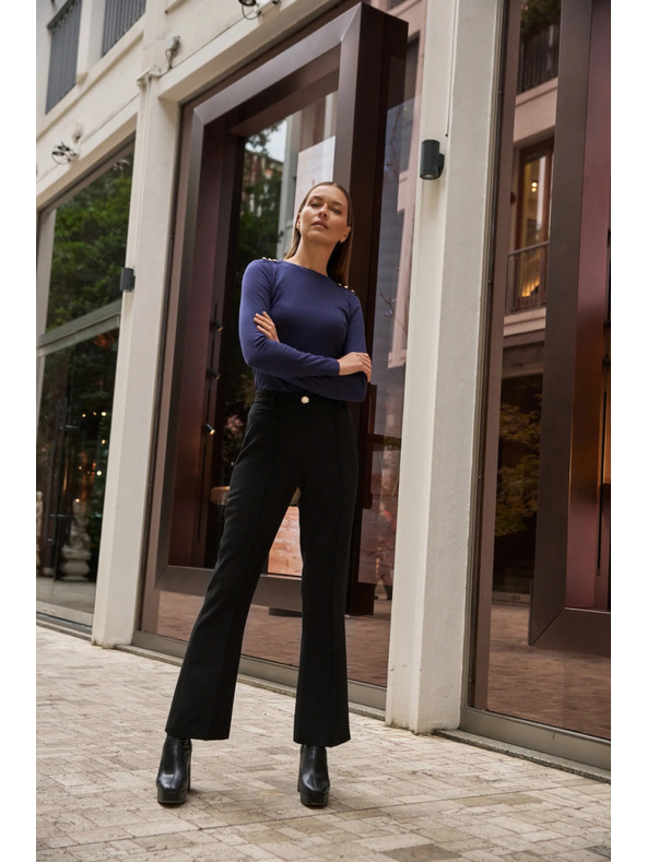 Moodo Bavlnená blúzka s dlhými rukávmi námorná modrá Moodo