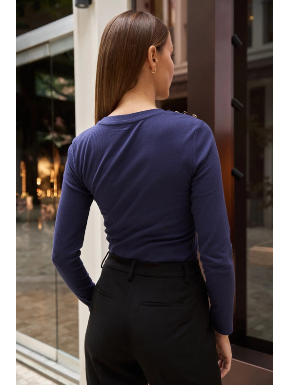 Moodo Bavlnená blúzka s dlhými rukávmi námorná modrá Moodo