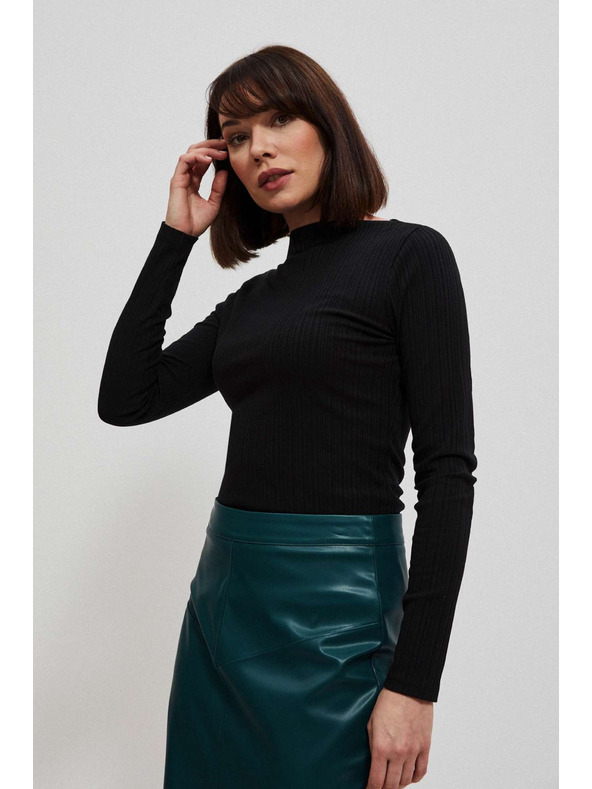 Moodo Priľnavá čierna rebrovaná blúzka s dlhým rukávom Moodo