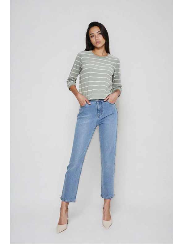 Moodo Olivovo zelená pruhovaná blúzka Moodo