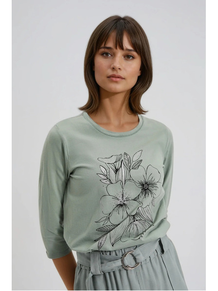Moodo Blúzka s kvetinovým vzorom olivová Moodo