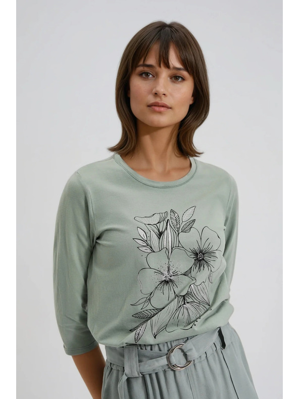 Moodo Blúzka s kvetinovým vzorom olivová Moodo