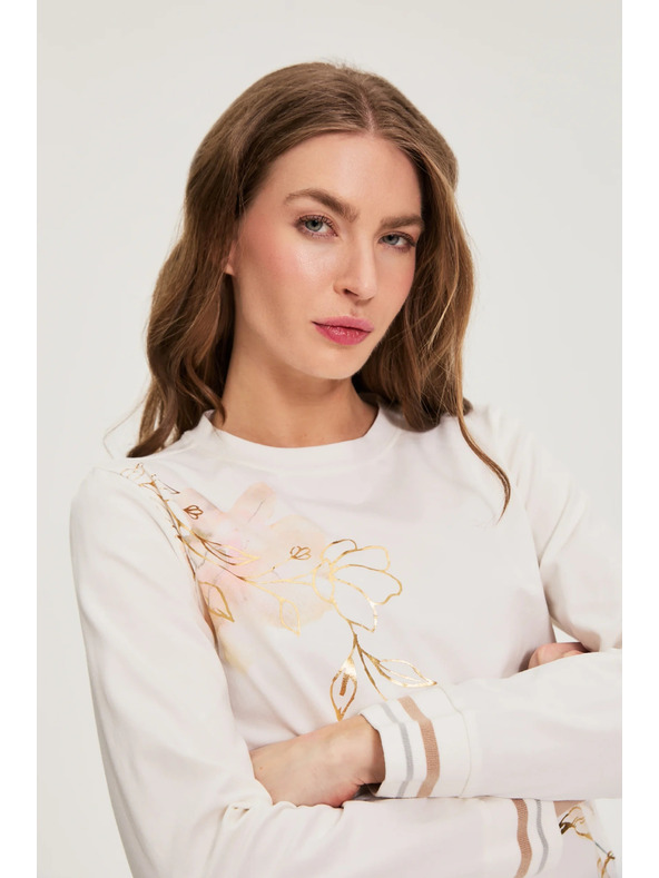 Moodo Bavlnená blúzka s potlačou biela Moodo