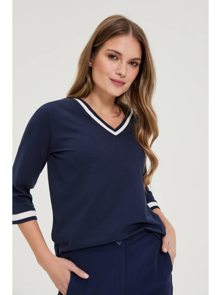 Moodo Bavlnená blúzka so výstrihom do V námorná modrá Moodo
