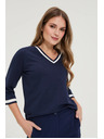 Moodo Bavlnená blúzka so výstrihom do V námorná modrá Moodo