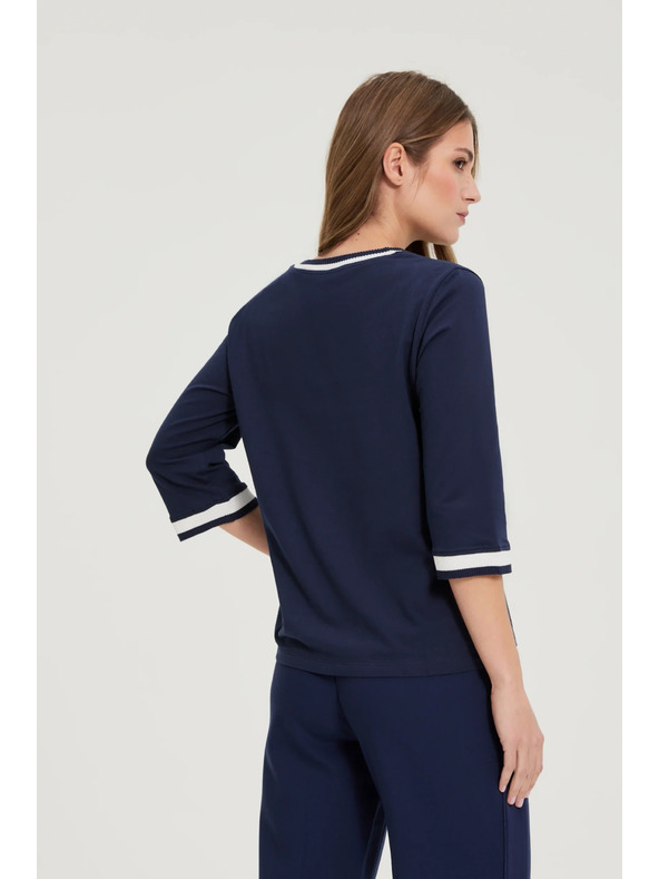 Moodo Bavlnená blúzka so výstrihom do V námorná modrá Moodo