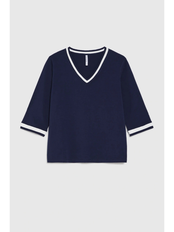Moodo Bavlnená blúzka so výstrihom do V námorná modrá Moodo
