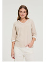 Moodo Bavlnená blúzka so výstrihom do V béžová Moodo