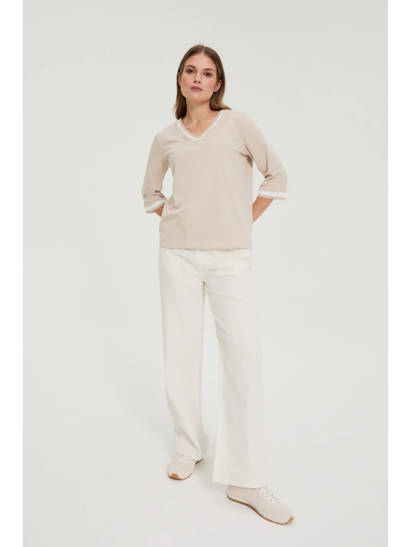 Moodo Bavlnená blúzka so výstrihom do V béžová Moodo