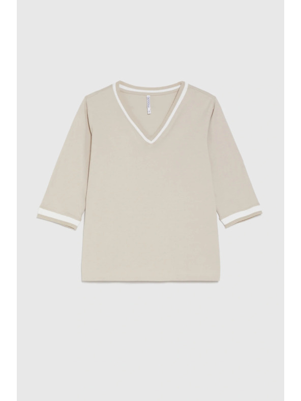 Moodo Bavlnená blúzka so výstrihom do V béžová Moodo