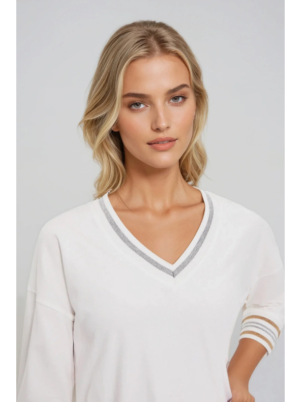 Moodo Bavlnená mikina so výstrihom do V biela Moodo