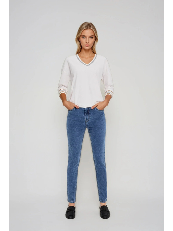 Moodo Bavlnená mikina so výstrihom do V biela Moodo