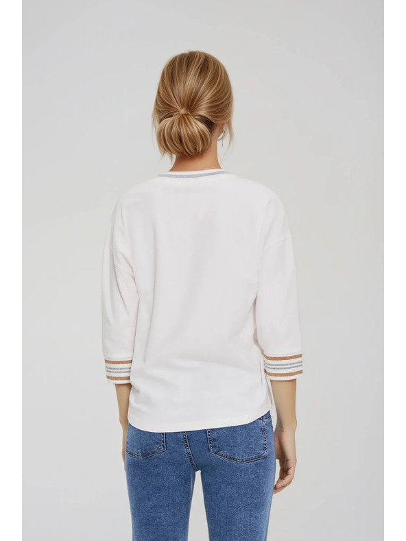 Moodo Bavlnená mikina so výstrihom do V biela Moodo