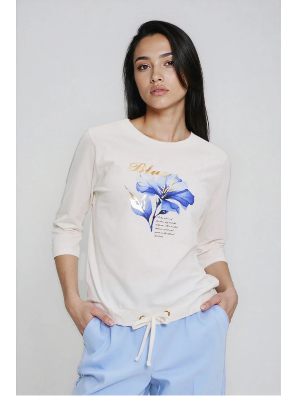 Moodo Blúzka s potlačou a viazaním biela Moodo