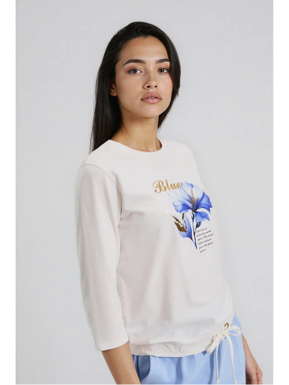 Moodo Blúzka s potlačou a viazaním biela Moodo