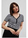 Moodo Bavlnené tričko pruhované čierne Moodo