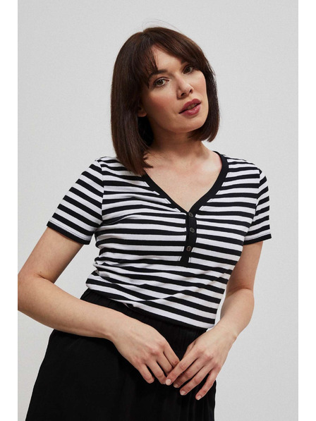 Moodo Bavlnené tričko pruhované čierne Moodo