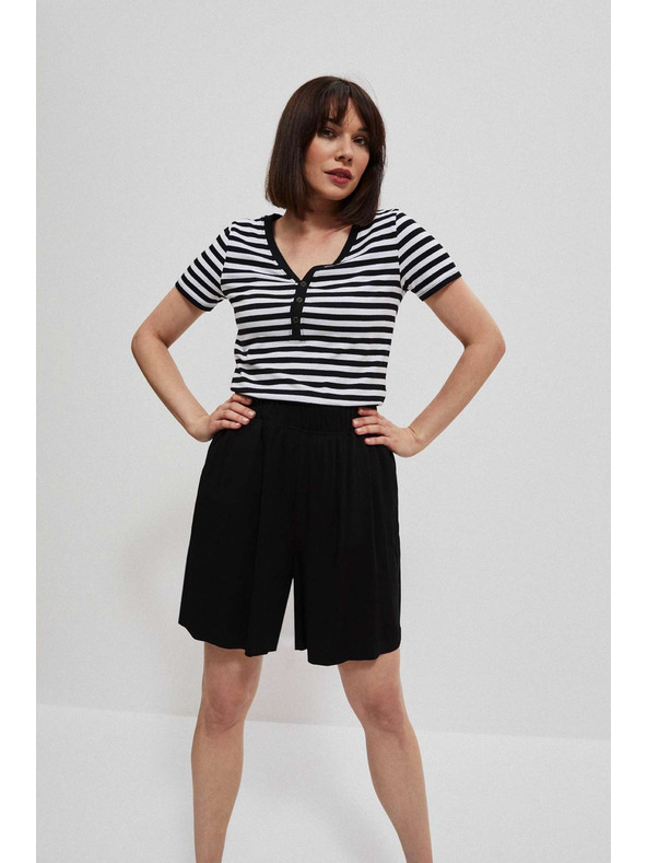 Moodo Bavlnené tričko pruhované čierne Moodo