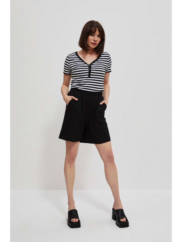 Moodo Bavlnené tričko pruhované čierne Moodo