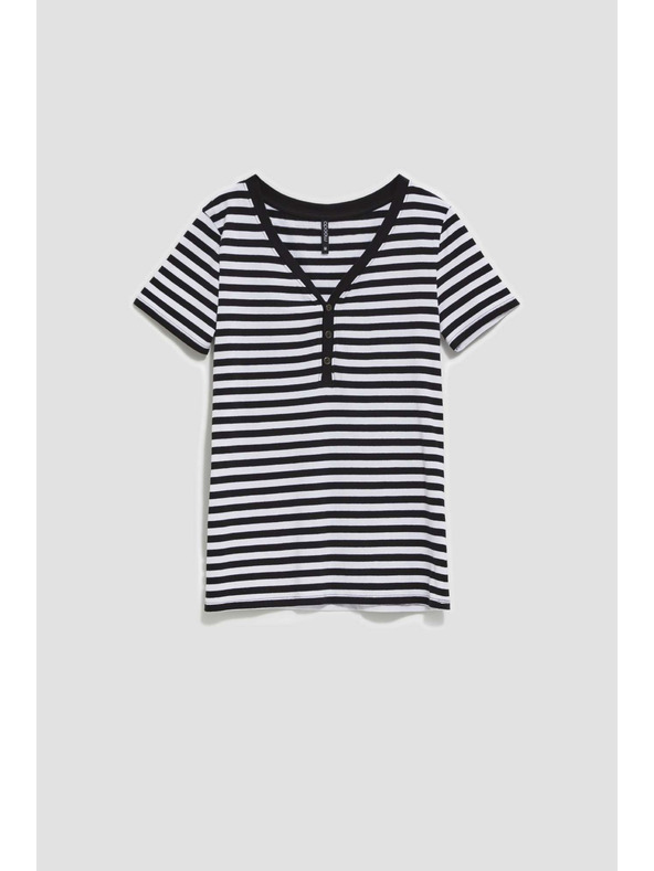 Moodo Bavlnené tričko pruhované čierne Moodo
